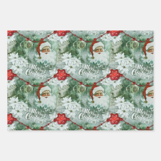 Retro Santa Vignette Inpakpapier Vel (Voorkant)