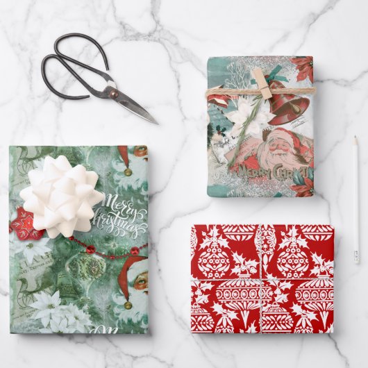 Retro Santa Vignette Inpakpapier Vel (Voorkant)