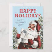 Retro  Santa w / Gift Non-Photo Holiday Kaart (Voorkant)