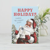 Retro  Santa w / Gift Non-Photo Holiday Kaart (Staand voorkant)