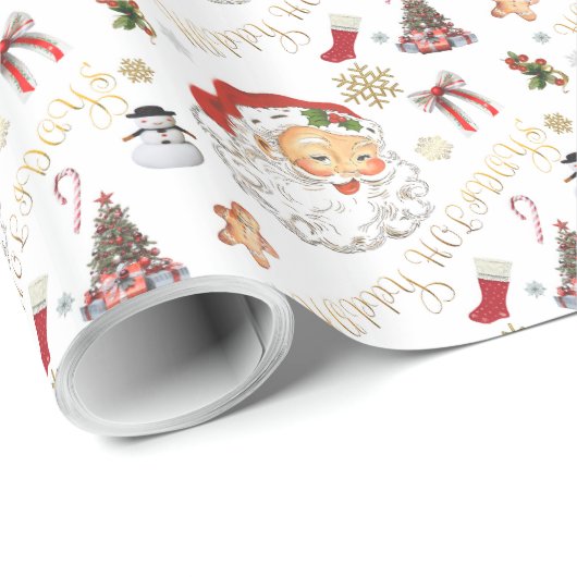 Retro Santa White en Red Alles Kerstmis Cadeaupapier (Rol Hoek)