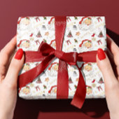 Retro Santa White en Red Alles Kerstmis Cadeaupapier