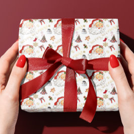 Retro Santa White en Red Alles Kerstmis Cadeaupapier