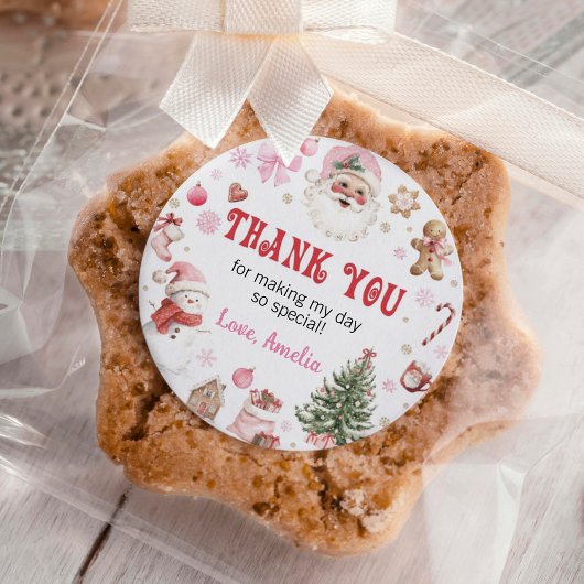 Retro Santa Winter Christmas Birthday Thank You Ronde Sticker