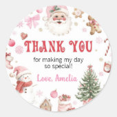 Retro Santa Winter Christmas Birthday Thank You Ronde Sticker (Voorkant)