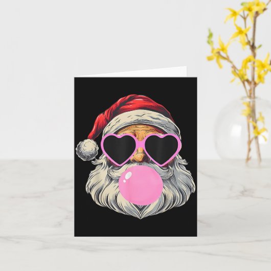 Retro Santa With Heart Gles Bubblegum Christmas Gi Kaart (Gele Bloem)
