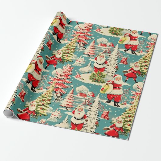 Retro Santa Wonderland 2 Cadeaupapier (Uitgerold)