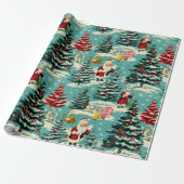 Retro Santa Wonderland Cadeaupapier (Uitgerold)