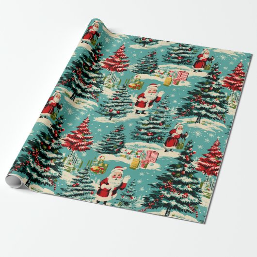 Retro Santa Wonderland Cadeaupapier (Uitgerold)