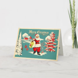 Retro Santa Wonderland Holiday Card Aankondiging