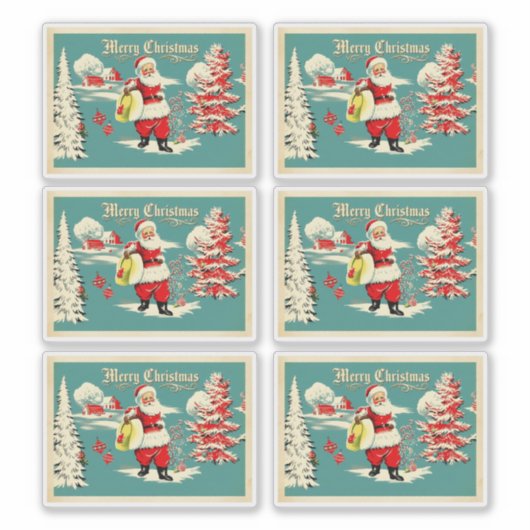 Retro Santa Wonderland Holiday Card Sticker (Voorkant)
