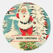 Retro Santa Wonderland Ronde Sticker (Voorkant)