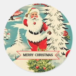 Retro Santa Wonderland Ronde Sticker