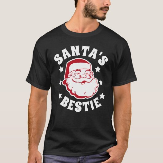 Retro Santa's Bestie Modern Black Mannen Kerstmis T-shirt (Voorkant)