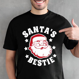 Retro Santa's Bestie Modern Black Mannen Kerstmis T-shirt