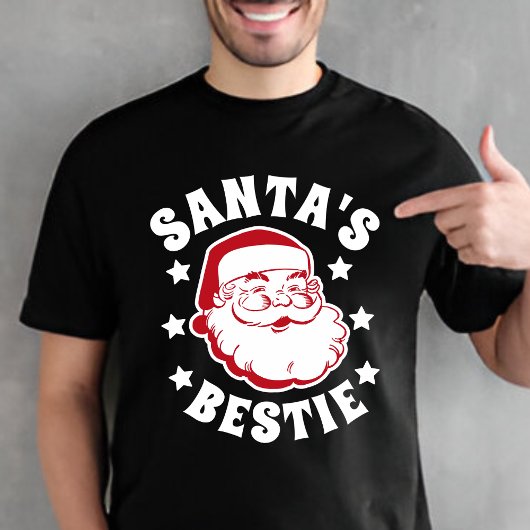 Retro Santa's Bestie Modern Black Mannen Kerstmis T-shirt