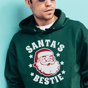 Retro Santa's Bestie Modern Green Mannen Kerstmis Hoodie