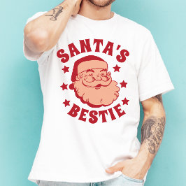 Retro Santa's Bestie Modern Mannen Kerstmis T-shirt
