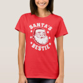 Retro Santa's Bestie Modern Red Women's Kerstmis T-shirt (Voorkant)