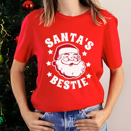 Retro Santa's Bestie Modern Red Women's Kerstmis T-shirt
