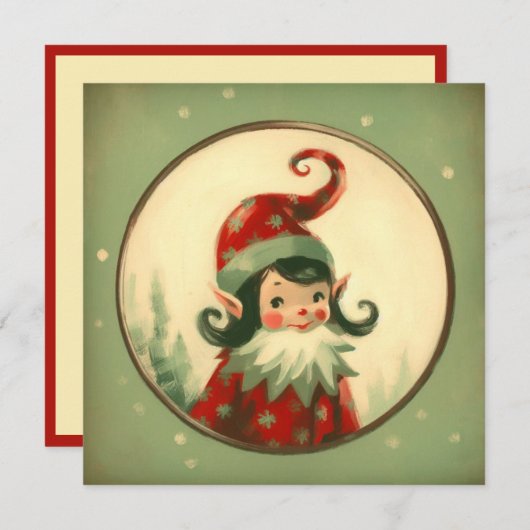 Retro Santa's Elf Vintage Kerstmis Feestdagenkaart (Voorkant / Achterkant)