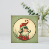 Retro Santa's Elf Vintage Kerstmis Feestdagenkaart (Staand voorkant)