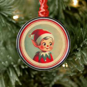 Retro Santa's Elf Vintage Kerstmis Metalen Ornament