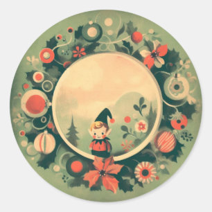 Retro Santa's Elf Vintage Kerstmis Ronde Sticker