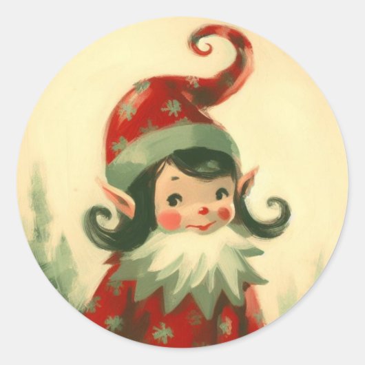 Retro Santa's Elf Vintage Kerstmis Ronde Sticker (Voorkant)