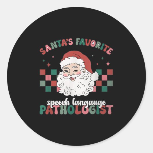 Retro Santa's Favorite Speech Language Christmas S Ronde Sticker (Voorkant)