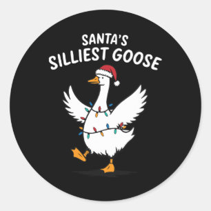 Retro Santa's Silliest Goose Kerst Gekke Gans Ronde Sticker