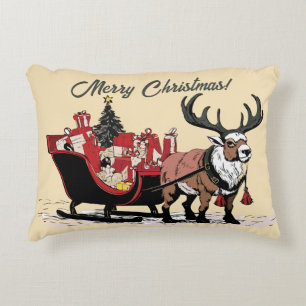 Retro Santa's Sleigh Accent Pillow Accent Kussen