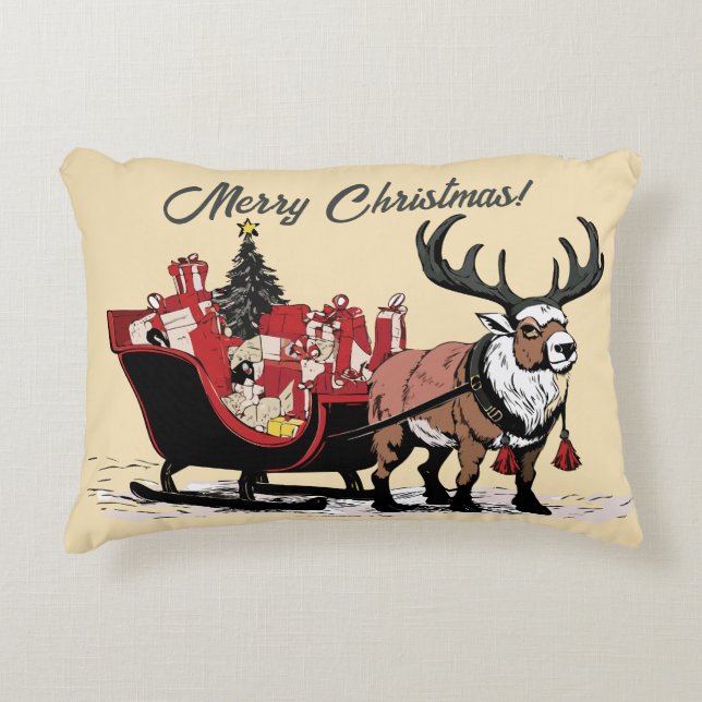 Retro Santa's Sleigh Accent Pillow Kussen (Voorkant)