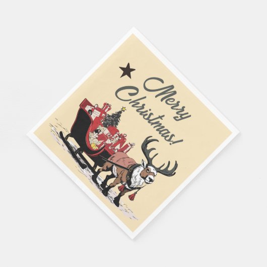 Retro Santa's Sleigh Servet (Hoek)