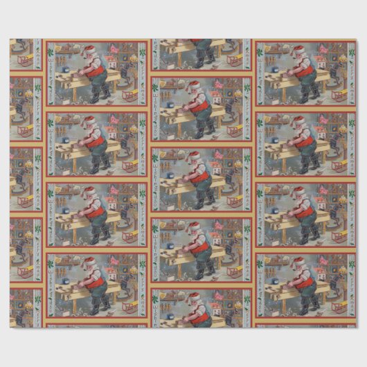 -Retro Santa's Speelgoed Cadeaupapier (Vlak)