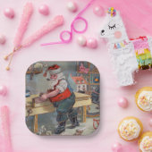 -Retro Santa's Speelgoed Papieren Bordje (Feest)