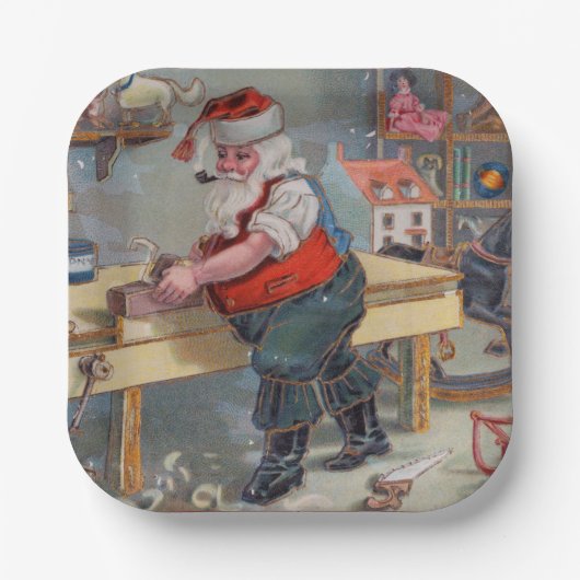 -Retro Santa's Speelgoed Papieren Bordje (Voorkant)