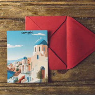 Retro Santorini Griekenland Mediterraan Blauw & Wi Briefkaart