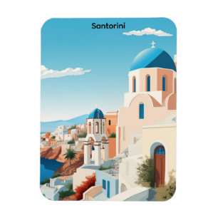 Retro Santorini Griekenland Mediterraan Blauw & Wi Magneet