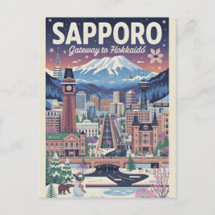 Retro Sapporo Japan Reisposter Vintage Kunst Feestdagenkaart