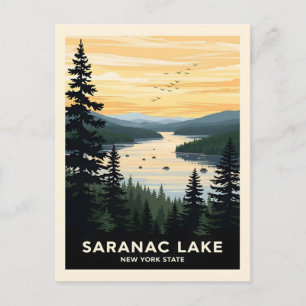 Retro Saranac Lake New York Reizen Briefkaart