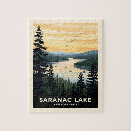 Retro Saranac Lake | New York Reizen Legpuzzel (Verticaal)