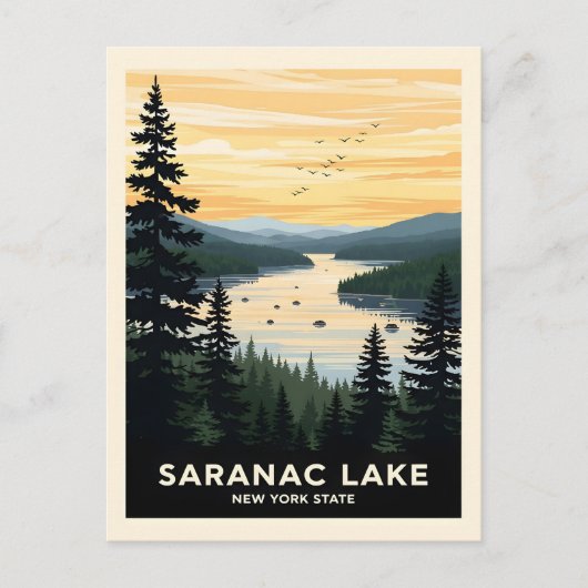Retro Saranac Lake | New York Travel Briefkaart (Voorkant)