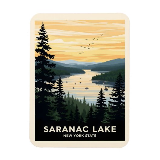 Retro Saranac Lake | New York Travel Magneet (Verticaal)