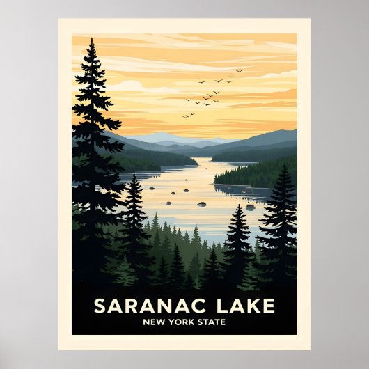 Retro Saranac Lake | New York Travel Poster (Voorkant)