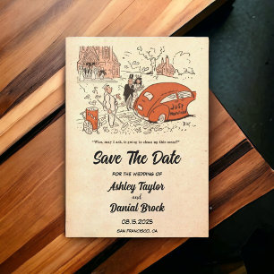  Retro Sarcasm Funny Wedding Save the Date Kaart