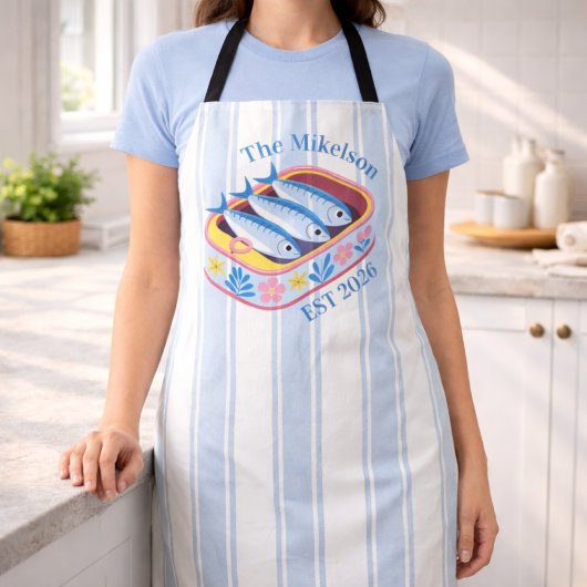 Retro Sardine Familie Aangepaste Naam Kust Schort