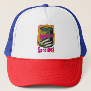 Retro Sardine Kan Illustratie Met Vette Kleuren Trucker Pet