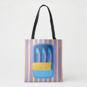 Retro Sardineblik Illustratie Gestreept Tote Bag (Voorkant)