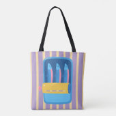Retro Sardineblik Illustratie Gestreept Tote Bag (Achterkant)